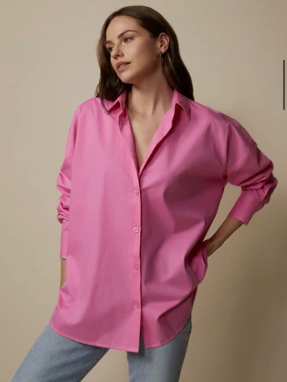 Women's Oversized Button-Down Shirt in Bright Pink